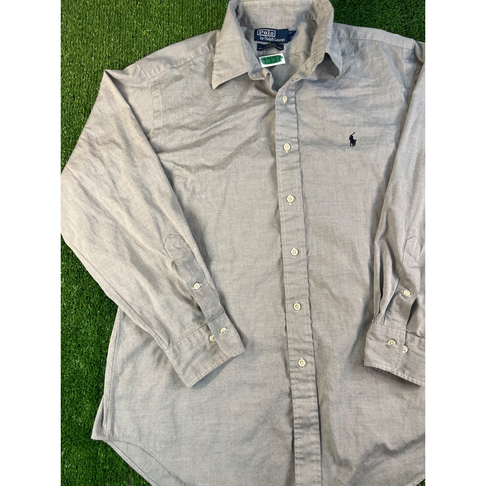 Polo Ralph Lauren Andrew Grey Pinpoint Oxford Button Down Shirt Mens LG 16 32/33